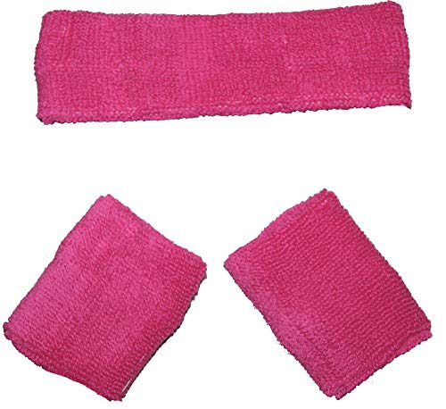 Foxxeo pinkes SchweiÃŸbänder Set 80er Jahre Stirnband und 2 Armbänder Party pink rosa Fasching Karneval von Foxxeo