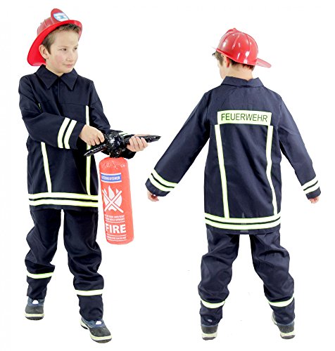 Foxxeo Feuerwehr Kostüm für Kinder - verschiedene Größen von 92 bis 158 - Feuerwehrmann Kostüm für Jungen Fasching Karneval, Größe 128-134 von Foxxeo