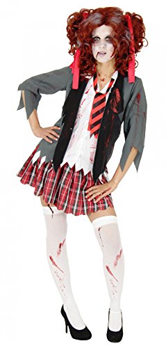 Foxxeo Blutiges Zombie Schulmädchen Kostüm für Mädchen Halloween Fasching Karneval, Größe:152/158 von Foxxeo