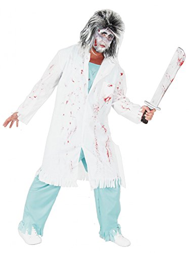 Foxxeo Blutverschmiertes Zombie Arzt Kostüm für Herren zu Halloween Chirurg Fasching Karneval Größe L von Foxxeo