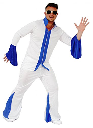 Foxxeo Weißer Disco Anzug Herrenkostüm 70er Jahre Overall Jumpsuit Kostüm Disco für Herren Größe L von Foxxeo