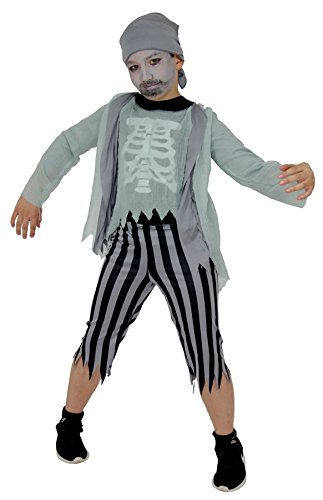 Foxxeo Skelett Geister Piraten Kostüm für Jungen Halloween Karneval Pirat Kinder Fasching Kostüme Größe 122-128 von Foxxeo
