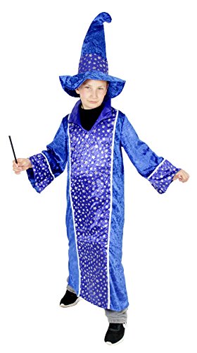 Foxxeo Blaues Zauberer Kostüm für Kinder Karneval Fasching Magier Merlin Party Jungen Mädchen Größe 122-128 von Foxxeo