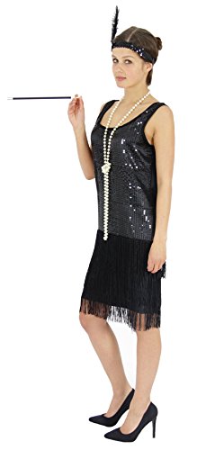 Foxxeo 40204 | 20er Jahre Damen Kleid Charleston Kostüm Mafia 20s Flapper schwarz, Größe:L von Foxxeo