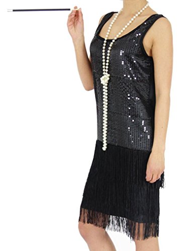 Foxxeo 40204 | 20er Jahre Damen Kleid Charleston Kostüm Mafia 20s Flapper schwarz, Größe:M von Foxxeo
