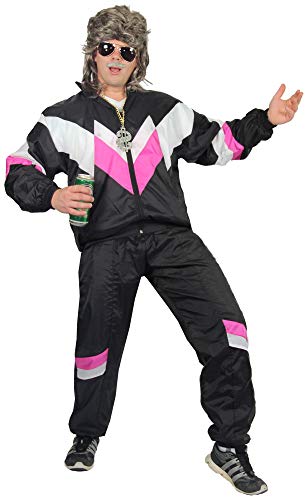 Foxxeo 80er Jahre Kostüm für Erwachsene Premium 80s Trainingsanzug Assianzug Assi - Herren Größe S-XXXXL - Fasching Karneval Anzug, Farbe schwarz-weiss-pink, Größe: M von Foxxeo