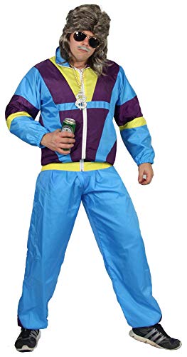 Foxxeo 80er Jahre Kostüm für Erwachsene Premium 80s Trainingsanzug Assianzug Assi - Herren Größe S-XXXXL - Fasching Karneval Anzug, Farbe blau-lila-gelb, Größe: M von Foxxeo