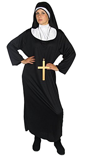 Schwarzes Nonnen Kostüm mit Kreuz für Damen Faschin Karneval Kirchen Motto Party Größe L von Foxxeo
