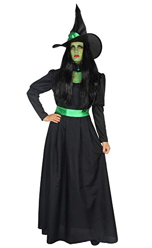 Foxxeo grün schwarzes Hexen Kostüm mit Hexenhut für Damen Fasching Karneval Halloween Größe L von Foxxeo
