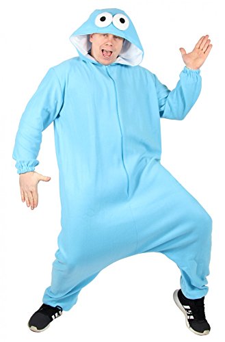Foxxeo 40303 l Blaues Monster Kostüm für Erwachsene l Größe S, M, L, XL, XXL l Herren Overall Damen Jumpsuit Pyjama Damenkostüm Herrenkostüm Fasching Party Motto Kekse Monsterkostüm, Größe:XL von Foxxeo