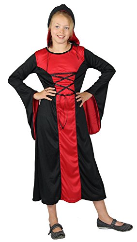 Foxxeo rot schwarzes Vampir Kleid mit Kapuze für Mädchen Halloween Kinder Kostüm Fasching Karneval Größe 146-152 von Foxxeo