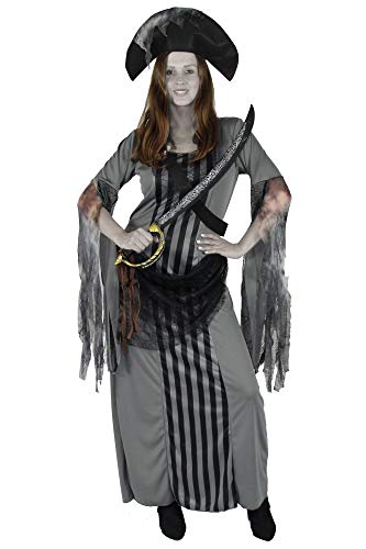 Foxxeo Langes Geister Piraten Kleid mit Piratenhut für Damen zu Fasching Karneval Halloween Kostüm Größe M von Foxxeo