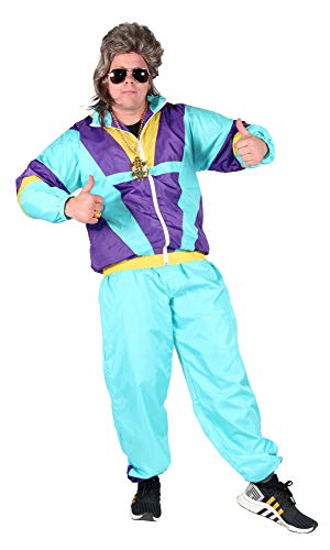 Foxxeo 80er Jahre Kostüm für Erwachsene Premium 80s Trainingsanzug Assianzug Assi - Herren Größe S-XXXXL - Fasching Karneval Anzug, Farbe türkis-lila-gelb, Größe: S von Foxxeo