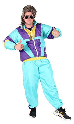 Foxxeo 80er Jahre Kostüm für Erwachsene Premium 80s Trainingsanzug Assianzug Assi - Herren Größe S-XXXXL - Fasching Karneval Anzug, Farbe türkis-lila-gelb, Größe: XXXL von Foxxeo
