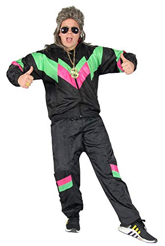 Foxxeo 80er Jahre Kostüm für Erwachsene Premium 80s Trainingsanzug Assianzug Assi - Herren Größe S-XXXXL - Fasching Karneval Anzug, Farbe Schwarz-grün-pink, Größe: S von Foxxeo