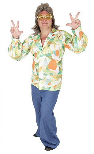 Foxxeo 70er Jahre Hippie Kostüm für Herren mit Schlaghose und Retro Hemd Größe L von Foxxeo
