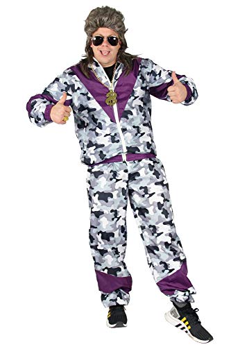 Foxxeo 80er Jahre Kostüm für Erwachsene Premium 80s Trainingsanzug Assianzug Assi - Herren Größe S-XXXXL - Fasching Karneval Anzug, Farbe Camouflage grau, Größe: XXL von Foxxeo