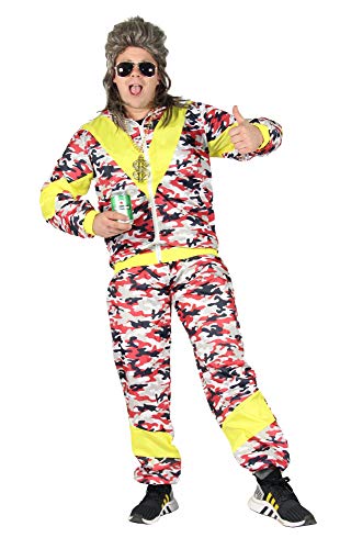 Foxxeo 80er Jahre Kostüm für Erwachsene Premium 80s Trainingsanzug Assianzug Assi - Herren Größe S-XXXXL - Fasching Karneval Anzug, Farbe Camouflage rot, Größe: M von Foxxeo