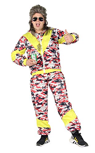 Foxxeo 80er Jahre Kostüm für Erwachsene Premium 80s Trainingsanzug Assianzug Assi - Herren Größe S-XXXXL - Fasching Karneval Anzug, Farbe Camouflage rot, Größe: S von Foxxeo