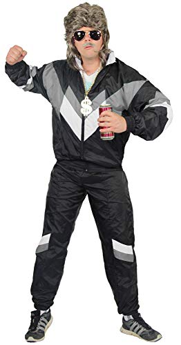 Foxxeo 80er Jahre Kostüm für Erwachsene Premium 80s Trainingsanzug Assianzug Assi - Herren Größe S-XXXXL - Fasching Karneval Anzug, Farbe schwarz grau weiss, Größe: M von Foxxeo