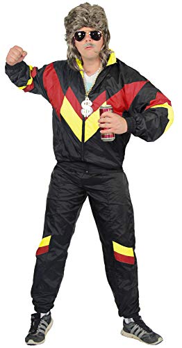 Foxxeo 80er Jahre Kostüm für Erwachsene Premium 80s Trainingsanzug Assianzug Assi - Herren Größe S-XXXXL - Fasching Karneval Anzug, Farbe schwarz rot gelb, Größe: XXXL von Foxxeo