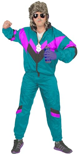 Foxxeo 80er Jahre Trainingsanzug Premium Kostüm für Herren - petrol lila schwarz, Größe:XL von Foxxeo