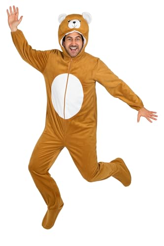 Foxxeo Bären-Kostüm für Erwachsene – Kuscheliger Tierkostüm Overall mit Kapuze und Reißverschluss, ideal für Karneval, Fasching, Halloween & Mottoparty, Größe L von Foxxeo