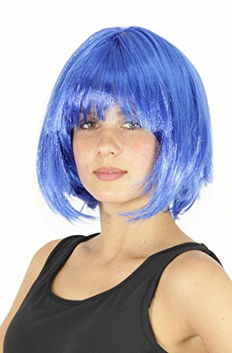Foxxeo Blaue Bob Perücke für Damen Karneval Fasching Party blau Haare Pony Glam Damenperücke von Foxxeo