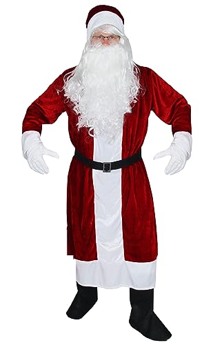 Foxxeo Dunkelrotes 6-teiliges Premium Weihnachtsmann für mit Mantel für Herren - Größe M-XXXXL, Größe:L von Foxxeo