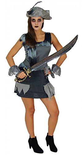 Foxxeo Geister Piraten Kostüm für Damen zu Fasching Karneval Halloween mit Piratenhut Piratenkleid und Stulpen GröÃŸe M von Foxxeo
