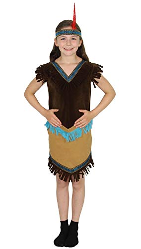 Foxxeo Indianer Kostüm für Mädchen Indianerin Kleid und Stirnband für Fasching Karneval Größe 110-116 von Foxxeo