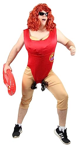 Foxxeo Lustiges Kostüm für Herren Männer Rettungsschwimmer - Größe M-XXL - Sexy Rettungsschwimmerin mit Busen Babewatch Badeanzug Junggesellenabschied lustig Herrenkostüm Größe M-L von Foxxeo