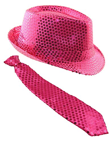 Foxxeo Pailletten Kostüm Set für Fasching & Silvester - Pink - Hut & Krawatte - Karneval & Junggesellenabschied von Foxxeo