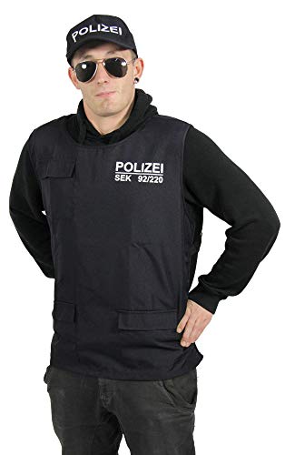 Foxxeo Polizei Weste und Polizei Mütze für Erwachsene SEK Uniform SWAT Kostüm Set für Herren Fasching Karneval Größe M von Foxxeo