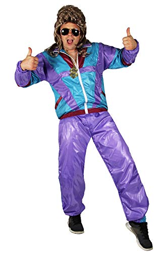 Foxxeo 80er Jahre Kostüm für Erwachsene Premium 80s Trainingsanzug Assianzug Assi - Herren Größe S-XXXXL - Fasching Karneval Anzug, Farbe Lila-türkis, Größe: S von Foxxeo