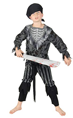 Foxxeo Skelett Geister Piraten Kostüm für Kinder Halloween Karneval Pirat Jungen Fasching Größe 134-140 von Foxxeo