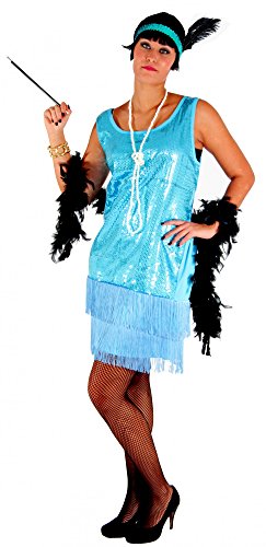 Foxxeo Türkis 20er Jahre Kleid für Damen Elegantes Charleston Kostüm zu Fasching und Karneval Größe XXL von Foxxeo