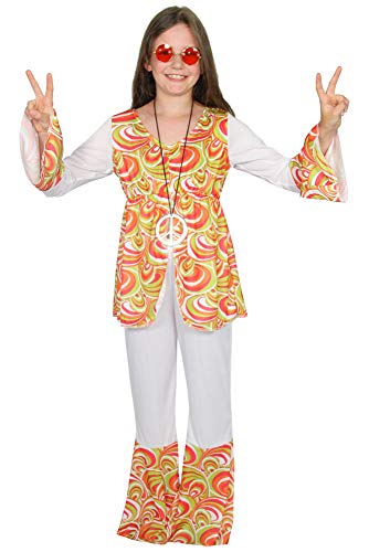 Foxxeo Weißes Hippie Kostüm mit bunten Retro Print für Kinder Fasching Karneval 60er 70er Jahre Motto-Party Größe 158-164 Foxxeo Weißes Hippie Kostüm mit bunten Retro Print für Kinder Fasching Karneval 60er 70er Jahre Motto-Party Größe 158-164 von Foxxeo
