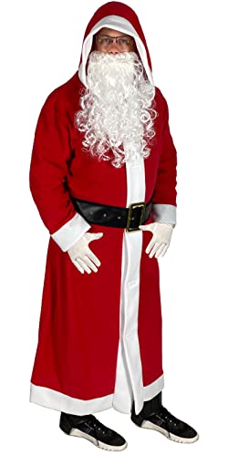 Foxxeo Weihnachtsmann Mantel - Größe M bis XXXXL - mit Kapuze 5 Teile Kostüm mit Gürtel, Bart, Handschuhen und Stiefelhutzen (M-L, rot) von Foxxeo