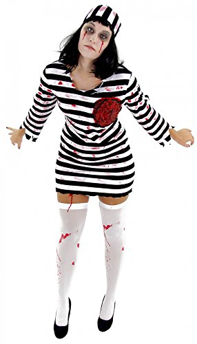 Foxxeo Zombie Sträfling Kostüm für Damen - GröÃŸe XS-M - Streflings Gefangene Halloween Kleid Horror Party Fasching Karneval GröÃŸe S von Foxxeo