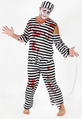 Foxxeo Zombie Sträfling Kostüm für Erwachsene Streflings Gefangene Kostüme Herren Halloween Horror Party Fasching Karneval Größe XXXL von Foxxeo