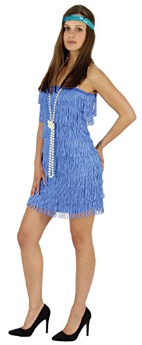 Foxxeo blaues 20er Jahre Fransen-Kleid für Damen Elegantes Charleston Kostüm blau zu Fasching und Karneval Größe XL von Foxxeo