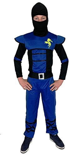 Foxxeo blaues Ninja Kostüm für Kinder - GröÃŸe 110-152 - blauer Ninja Kämpfer für Jungen Fasching Karneval, GröÃŸe:110/116 von Foxxeo