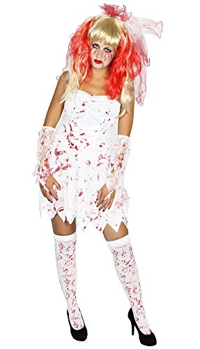 Foxxeo blutige Zombie Braut Kostüm für Kinder und Erwachsene - Damen-GröÃŸe XS bis L | Teen-GröÃŸe 146 bis 164 | weiÃŸes Brautkleid zu Halloween Kleid GröÃŸe 158-164 von Foxxeo