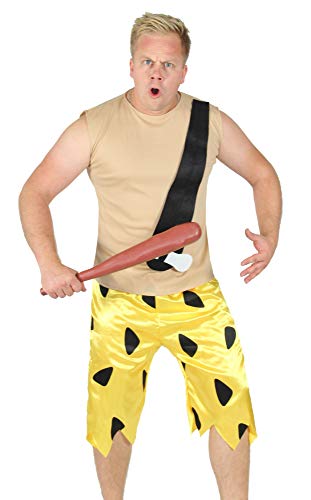 Foxxeo braun gelbes Steinzeit Herren Kostüm für Fasching und Karneval Paarkostüm Partnerkostüm Erwachsene Größe L von Foxxeo