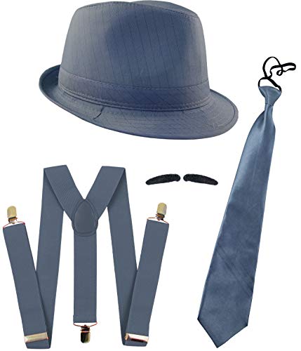 Foxxeo graues Gangster Kostüm Set - Hosenträger Krawatte Hut Bart - für Herren Fasching Karneval Mafia Foxxeo graues Gangster Kostüm Set - Hosenträger Krawatte Hut Bart - für Herren Fasching Karneval Mafia von Foxxeo