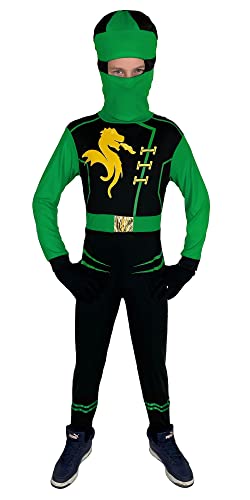 Foxxeo grünes Drachen Ninja Kostüm für Kinder - Größe 110-152 - grüner Ninja Kämpfer für Jungen Fasching Karneval, Größe:110/116 von Foxxeo