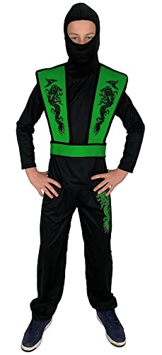 Foxxeo grünes Ninja Kostüm für Jungen - GröÃŸe 110-152 - grüner Ninja Kämpfer für Kinder Fasching Karneval, GröÃŸe:110/116 von Foxxeo