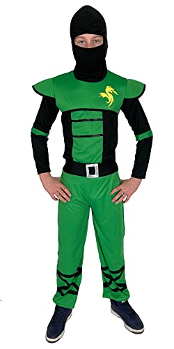 Foxxeo grünes Ninja Kostüm für Kinder - Größe 110-152 - grüner Ninja Kämpfer für Jungen Fasching Karneval, Größe:110/116 von Foxxeo