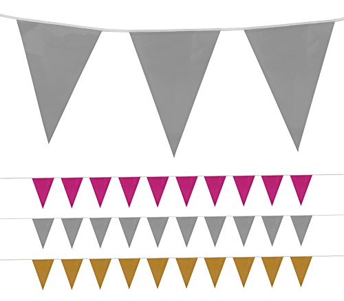 Foxxeo l einfarbige XXL Kunststoff Wimpelkette in den Farben Gold, Silber oder pink für Garten Geburtstag Hochzeit Party Wimpel Deko Kette, Farbe:Silber, Menge:1 Foxxeo l einfarbige XXL Kunststoff Wimpelkette in den Farben Gold, Silber oder pink für Garten Geburtstag Hochzeit Party Wimpel Deko Kette, Farbe:Silber, Menge:1 von Foxxeo